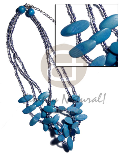 3 layers aqua blue Wood Necklace