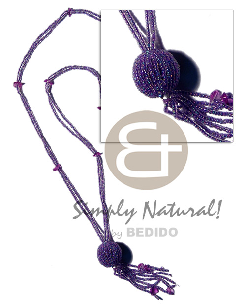 hand made 2 rows tassled lavender glass Wood Necklace