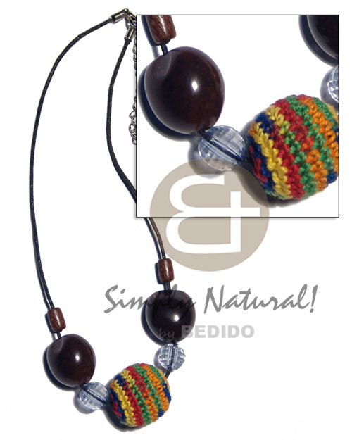 20mm round wood beads in crochet  black kukui nuts/wood beads combination - Wood Necklace