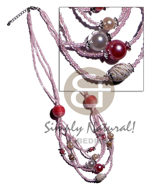 hand made 5 rows graduated multilayered light Wood Necklace