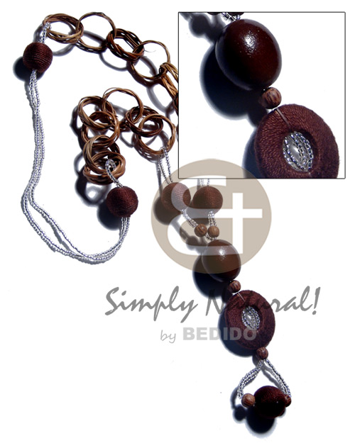 hand made Basket rings kukui nuts 15mm Wood Necklace