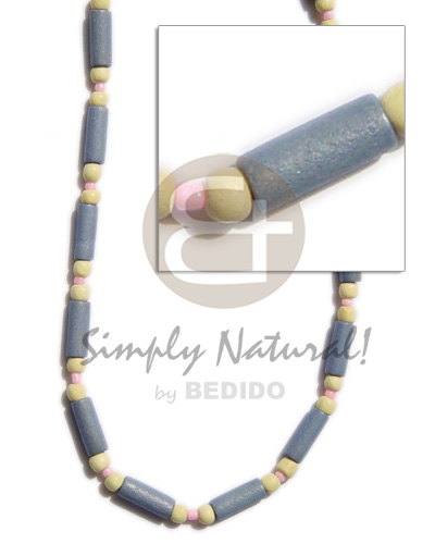 Pastel blue wood tube Wood Necklace