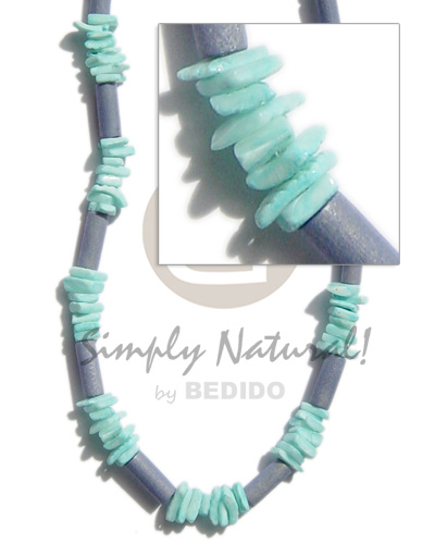 pastel blue wood tube  aqua blue sq cut shell alt - Wood Necklace