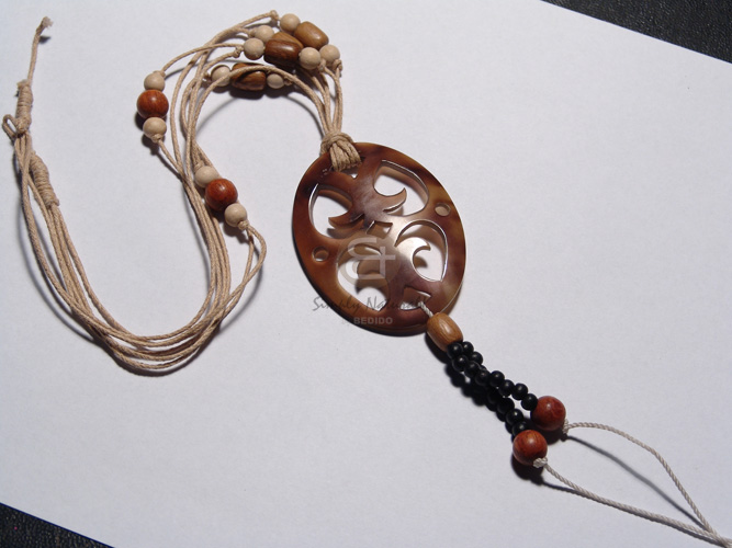 Pink glass beads Wood Necklace
