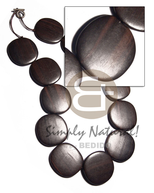 36mmx5mm camagong tiger ebony hardwood disc   antique t-locks / 12 pcs / 20in - Wood Necklace