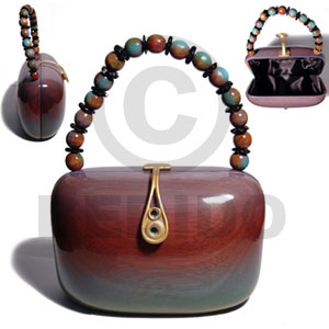 collectible handcarved laminated acacia wood handbag  / rainbow / 7inx5inx3 3/4 in / handle ht: 4in. /  black satin inner lining - Wooden Acacia Bags