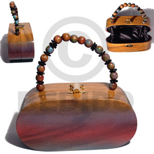 collectible handcarved laminated acacia wood handbag / colton rainbow 8.5inx3.5inx4in / handle ht: 4 in. /  black satin inner lining - Wooden Acacia Bags