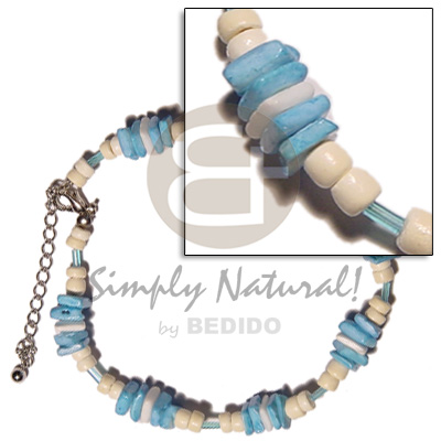 4-5 coco Pokalet  powder blue white rose and beads - Wooden Anklets