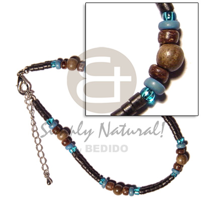 hand made 2-3mm black coco heishe Wooden Anklets