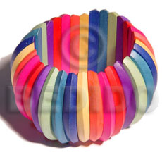 elastic multicolored natural white wood bangle - Wooden Bangles