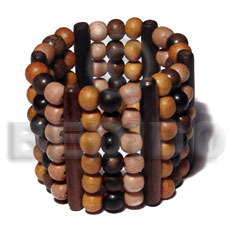 elastic 6 rows 8mm wood beads- camagong,nangka, rosewood on ht=55mm camagong wood stick - Wooden Bangles