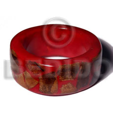 wood bangle  laminated bamboo half red ht=1 1/4 in thickness=12mm inner diameter=65mm - Wooden Bangles