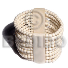 elastic 10 rows bleach 6mm white round wood beads  wood bars - Wooden Bangles