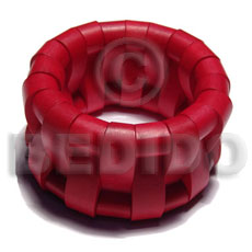 elastic nat. wood baluster bangle in red   clear coat finish/  ht=40mm thickness=13mm - Wooden Bangles