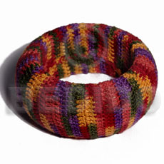nat. wood bangle in multicolored crochet ht=38mm thickness=10mm inner diameter=65mm - Wooden Bangles