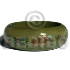 early spring tone  embossed metallic  handpainting / grained,sanded,stained and coated   clear high gloss protective finish nat. wood bangle / wood tones ht= 25mm / outer diameter =  65mm inner diameter  /  10mm thickness hand painted using japanese materials in the form of maki-e art a traditional japanese form of hand painting objects - Wooden Bangles