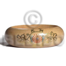 natural white wood  clear protective topcoat /  embossed metallic handpainting   / ht= 25mm / outer diameter =  65mm inner diameter  /  10mm thickness hand painted using japanese materials in the form of maki-e art a traditional japanese form of hand painting objects - Wooden Bangles