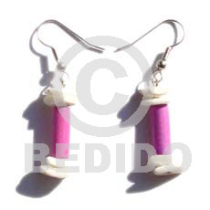 hand made Dangling pink wood tube Wooden Earrings