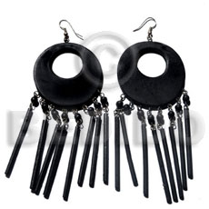 dangling 50mm round nat. black wood  20mm inner hole and dangling 45mm 7pcs. rounded wood sticks - Wooden Earrings