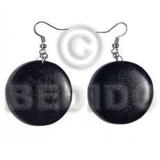 dangling round 32mm nat. wood in black   clear semi gloss protective topcoat - Wooden Earrings