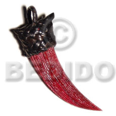 textured bloody red 100mmx30mm nat. wood fang pendant  nito holder - Wooden Pendant