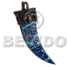 textured marbled blue nat. wood fang pendant 70mmx20mm  nito holder - Wooden Pendants