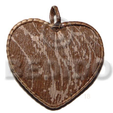 55mm textured marble brown heart nat. wood pendant   nito side trimmings / holder - Wooden Pendants